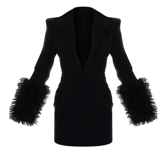 Glitz Dresses & Skirts - Elegant Black Dress with Feathered Sleeves